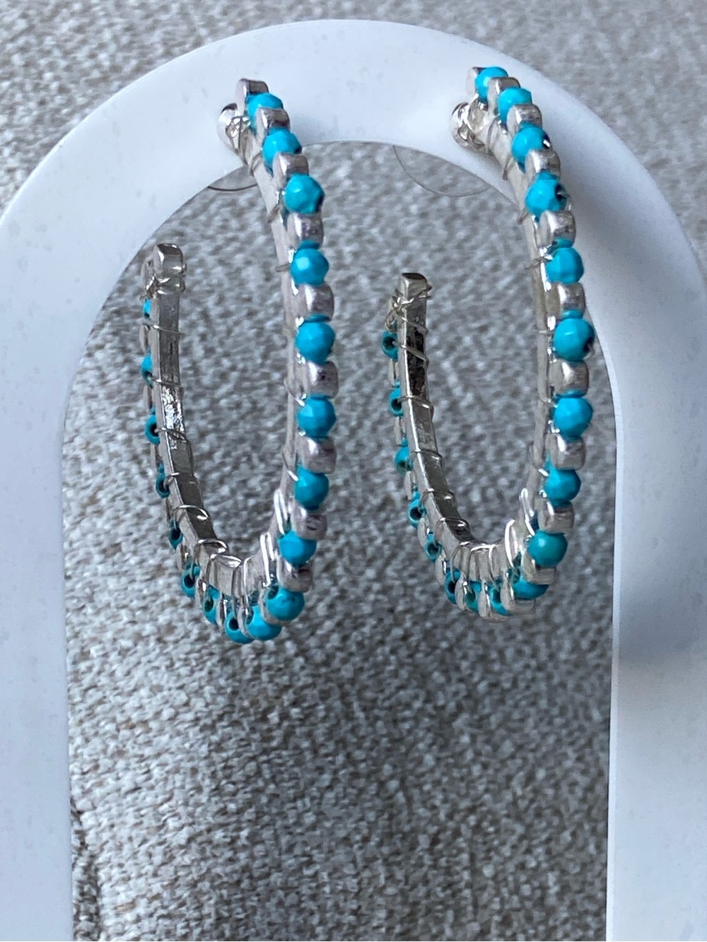 Turquoise and Silver Beaded Hoop Earrings - Women Jewelry. Belk